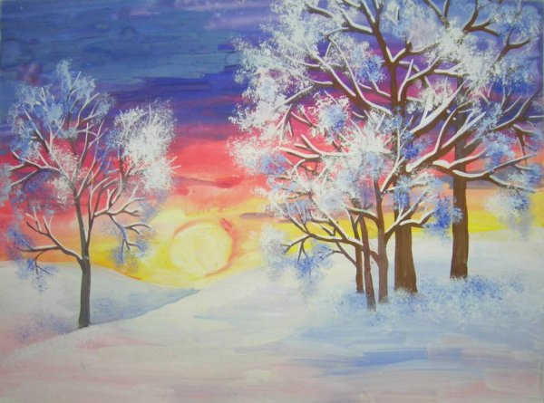 Правополушарная живопись зима гуашь