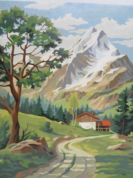 Горный пейзаж гуашью