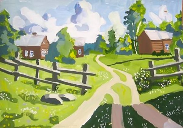 Рисование сельский пейзаж