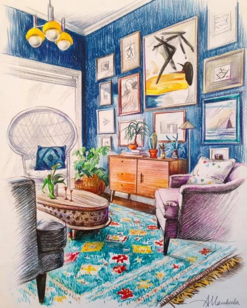 Рисование интерьера комнаты