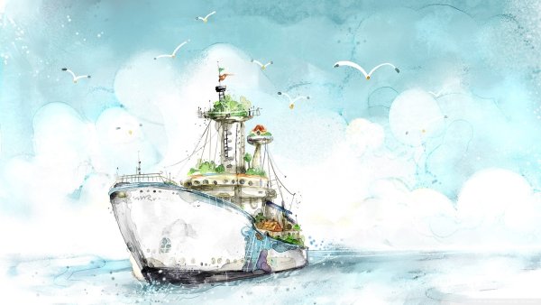 Корабль акварелью