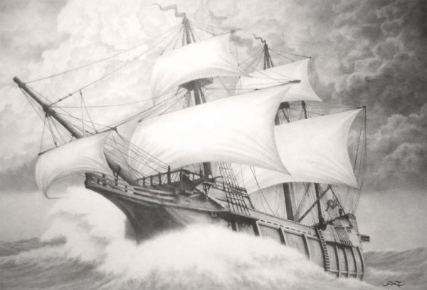 Парусник рисунок карандашом