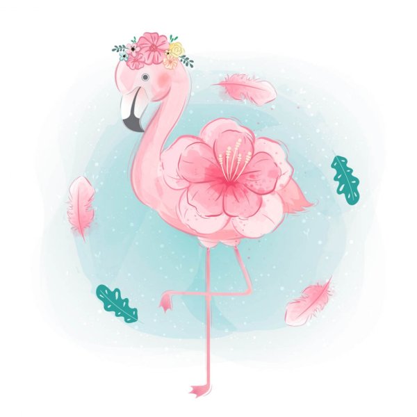 Розовый Фламинго акварель