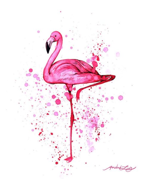 Фламинго акварелью