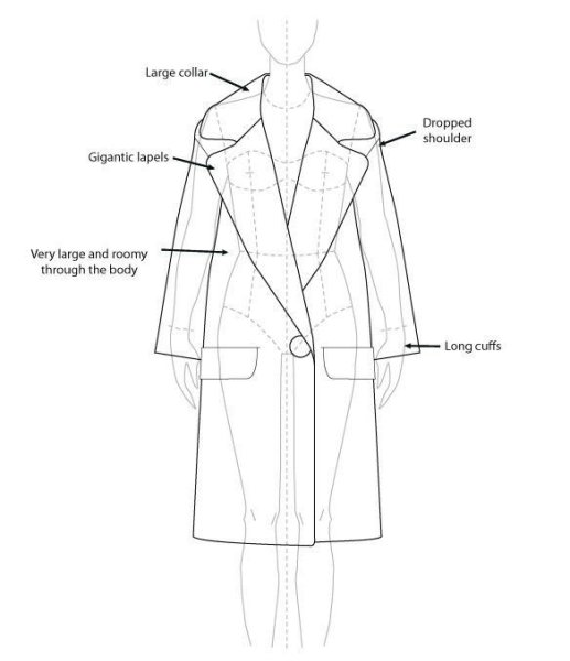Технический рисунок пальто прямого силуэта