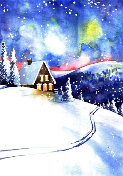 Зимний пейзаж рисунок