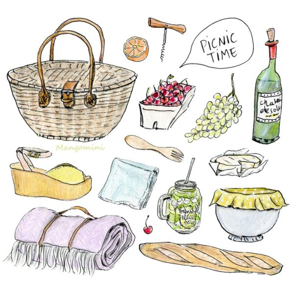 Рисунок пикник корзина с продуктами