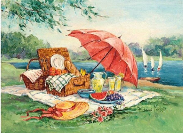 Живопись натюрморт пикник на природе