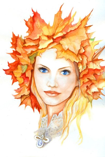 Вышивка девушка осень