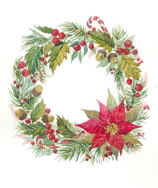 Венок акварель новый год