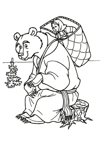 Сказка Маша и медведь раскраска