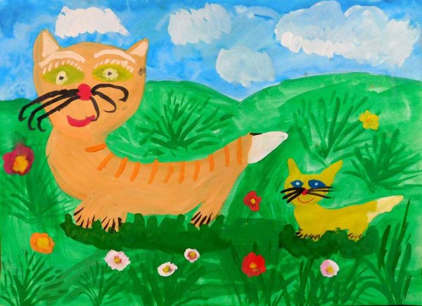 Котенок на прогулке рисунок