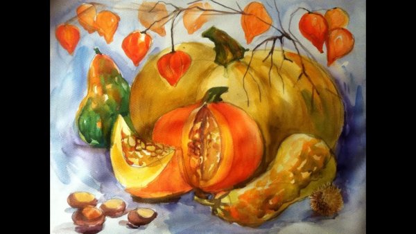 Осенний натюрморт акварельными карандашами