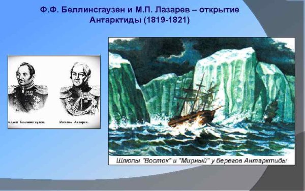 Открытие Антарктиды русскими мореплавателями 1819-1821