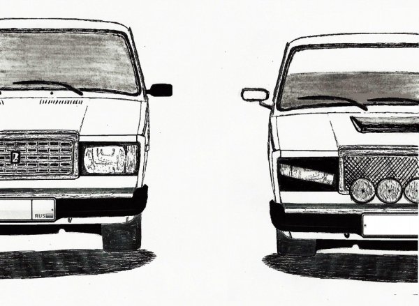 Нарисовать ВАЗ 2107 спереди