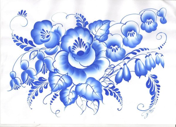 Гжельская роспись орнаментальная стилистика