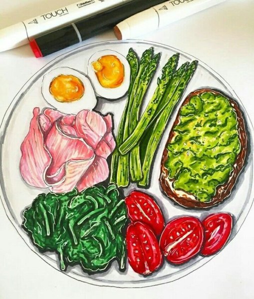 Рисунки маркерами еда