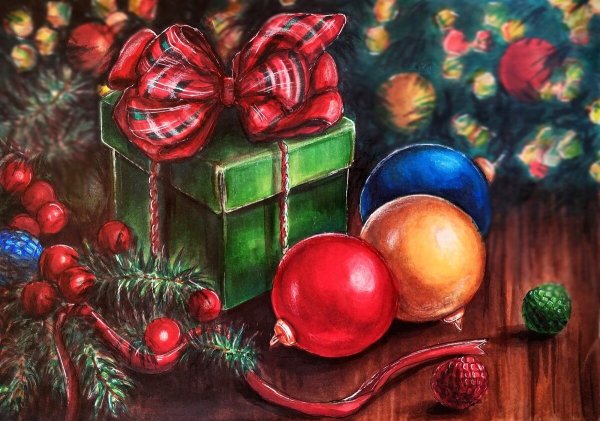 Новогодний натюрморт живопись