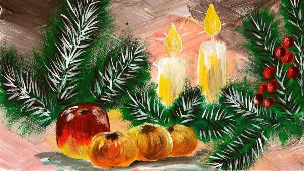 Новогодний натюрморт живопись