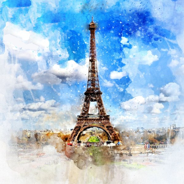 Париж Эйфелева башня акварель