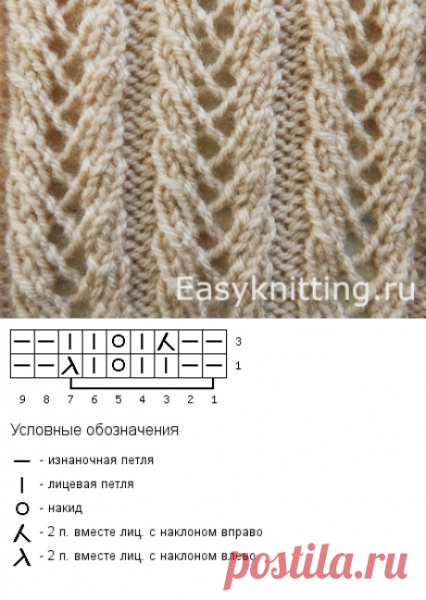 Вязание спицами узор колосок схема
