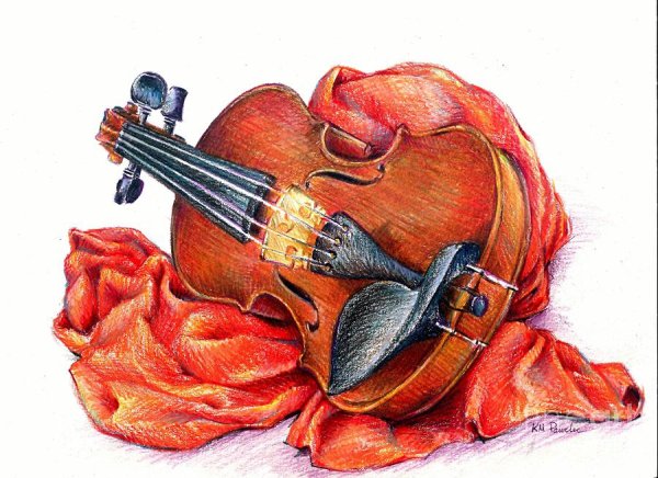 Скрипка цветными карандашами