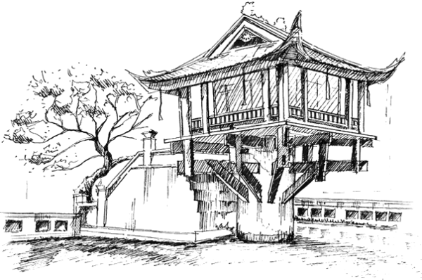 Японский домик карандашом