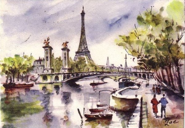 Картины с видами Парижа акварель