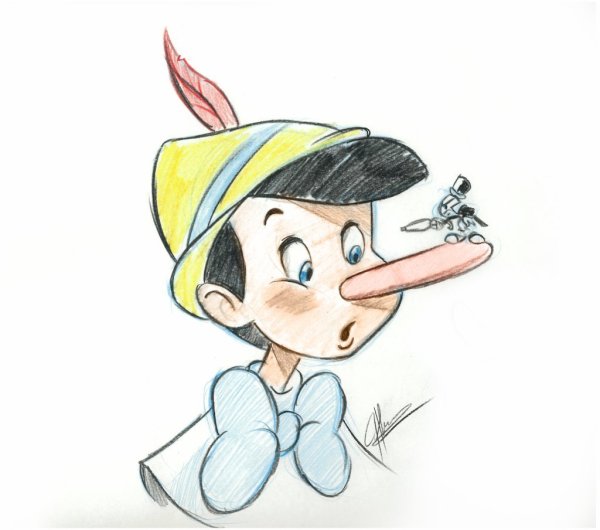 Персонажи Пиноккио Дисней карандашом