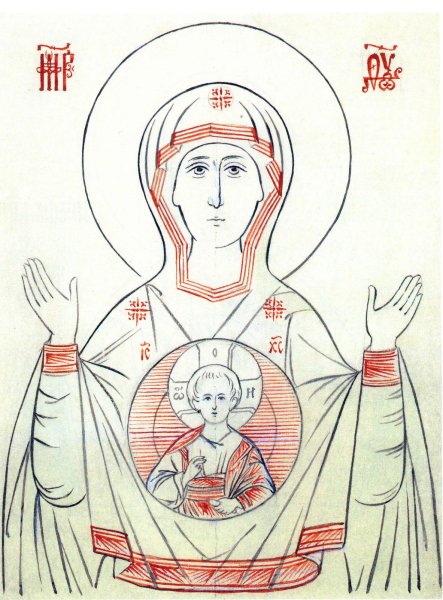 Тихвинская икона прорись