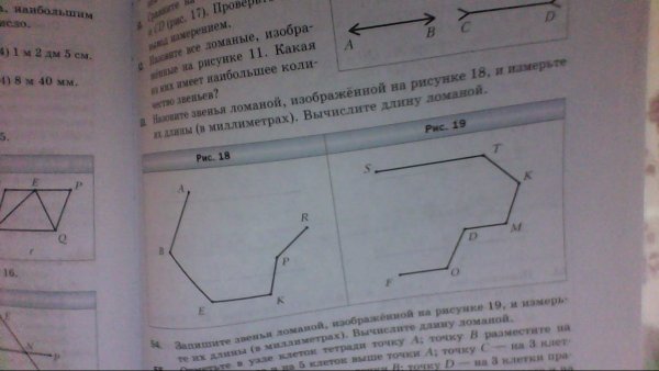 Запишите звенья ломаной изображенной на рисунке 19 и измерьте их