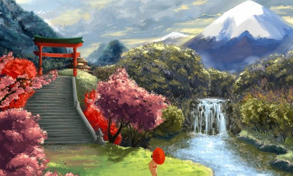 Пейзажная живопись гора Хакусан Япония