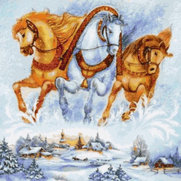 Сани с тройкой лошадей