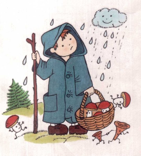 Грибник под дождем