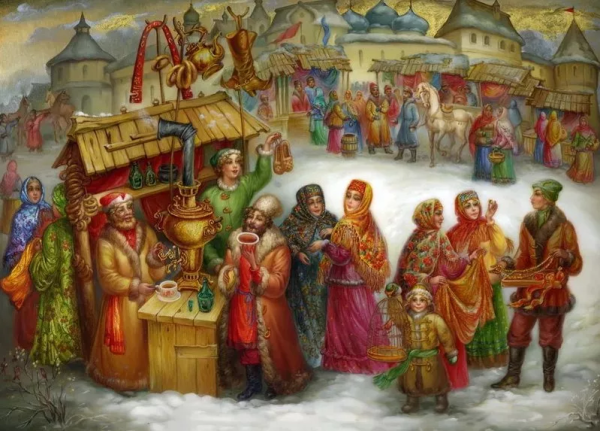 Федоскинская лаковая миниатюра Старая Русь