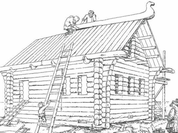 Русская изба раскраска для детей