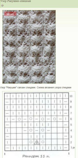 Узор Ракушка спицами схема