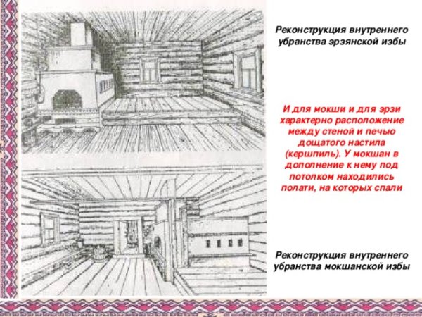 Эскиз внутреннего убранства русской избы