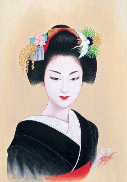 Японская живопись гейши акварелью