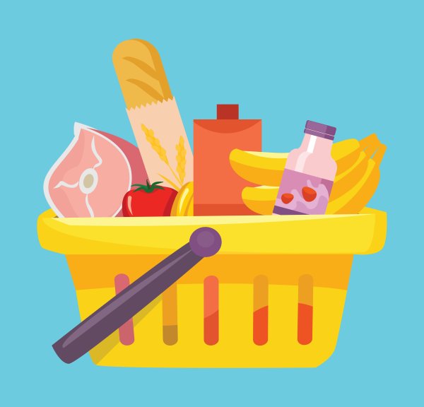 Корзина с продуктами вектор