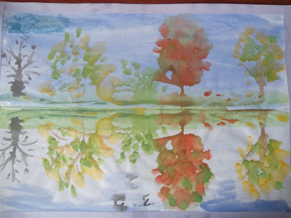 Монотипия Пейзажная осень