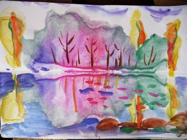 Пейзаж в технике монотипия