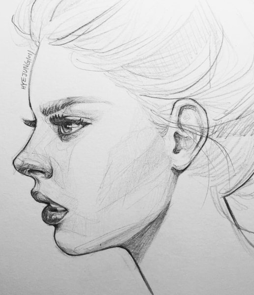 Лицо в профиль карандашом