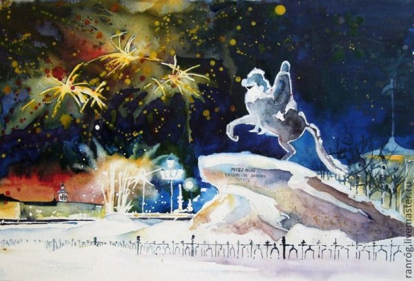 Новогодний Петербург акварель