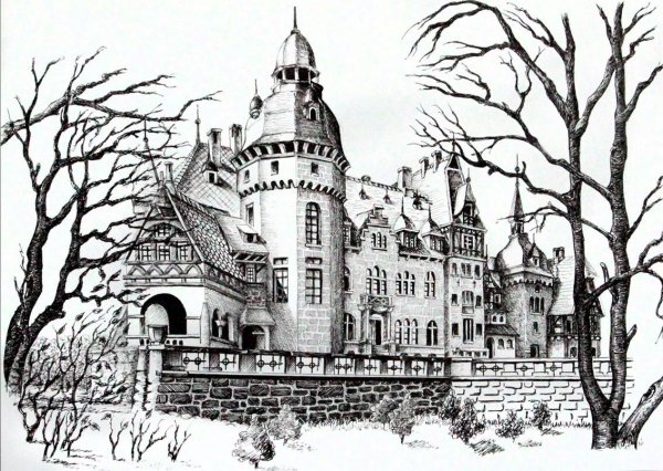 Замок в графическом стиле