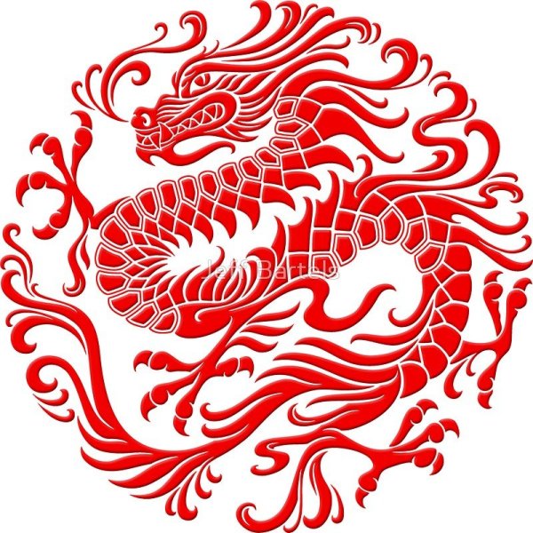 Древний Китай красный дракон