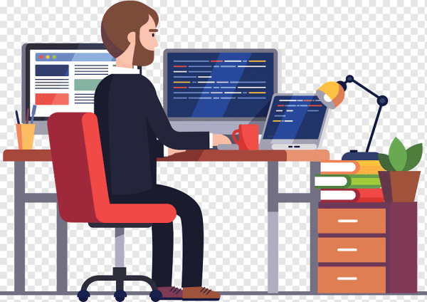 Человек за компьютером иллюстрация