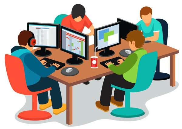 Человек за компьютером иллюстрация