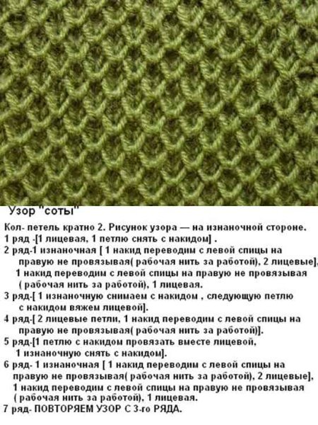 Вязание рисунок соты спицами схема