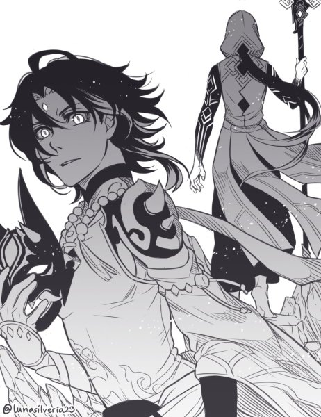 Сяо черно белый Геншин Импакт